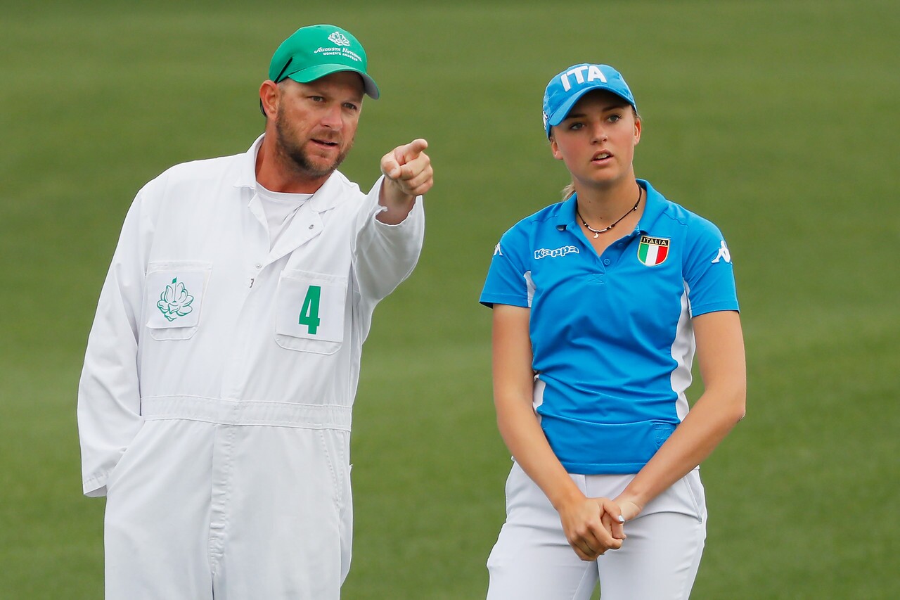 Caterina Don of Italy talks with her caddie on the second green during the final round of the Augusta National Women's Amateur at Augusta National Golf Club on April 06, 2019 in Augusta, Georgia. (Photo by Kevin C. Cox/Getty Images)