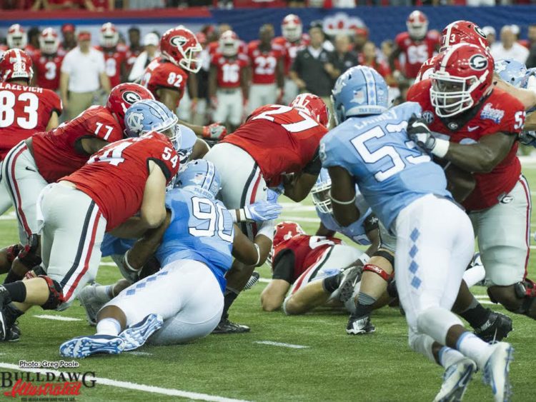 Brandon Kublanow (54), Nick Chubb (27), Isaiah Wynn (77), Lamont Gaillard (53)