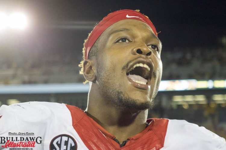 Davin Bellamy celebrating Georgia win post game