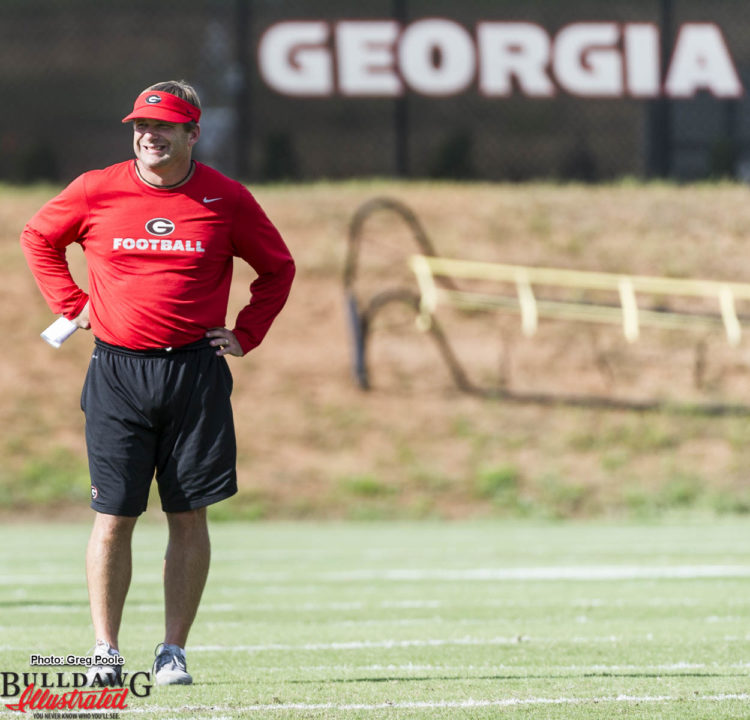 Kirby Smart looks over defensive line and linebacker drills - September 19, 2016