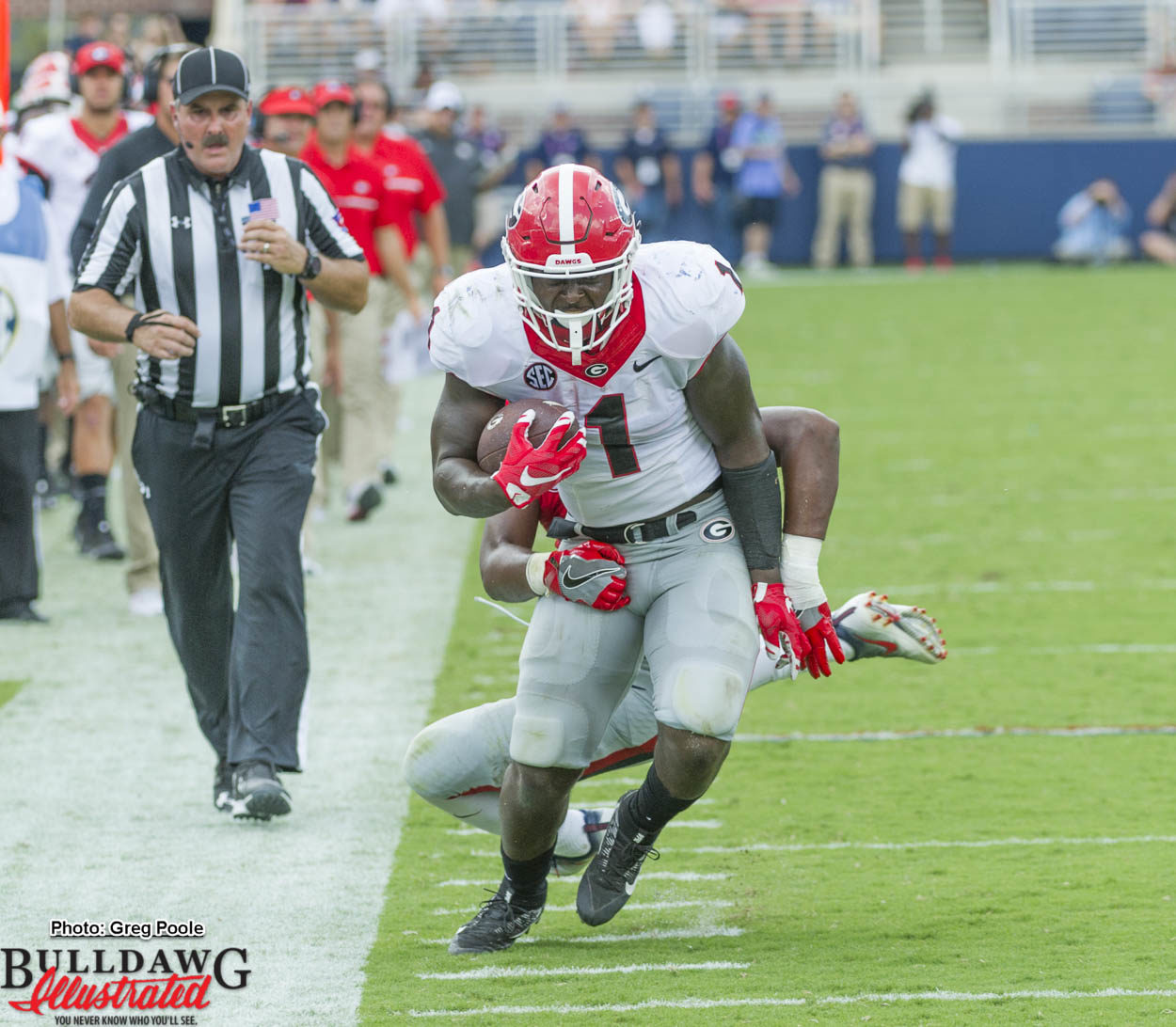 Sony Michel (1) running hard today