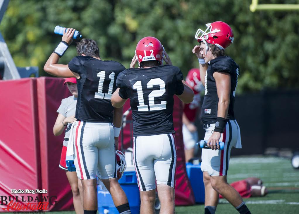 The QBs, Greyson Lambert (11), Brice Ramsey (12), Jacob Eason (10)