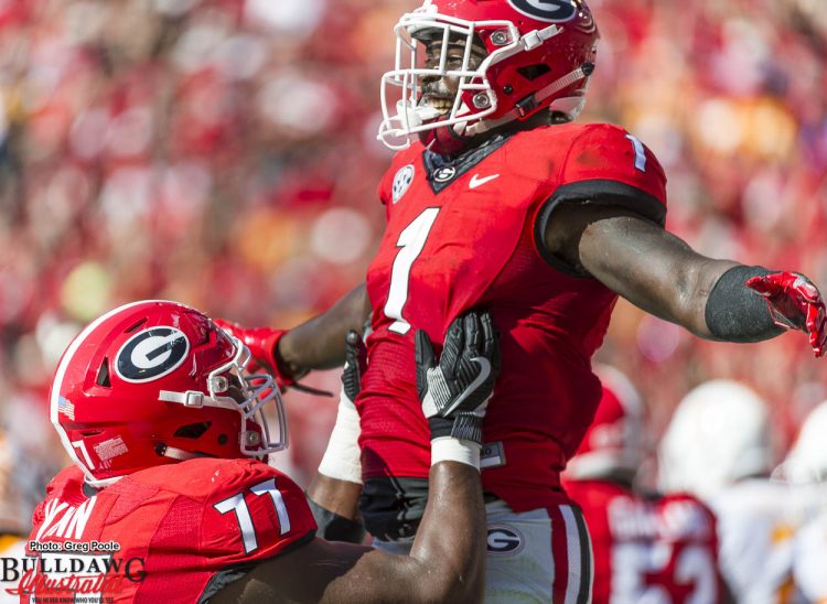 Isaiah Wynn lifts Sony Michel to celebrate touchdown