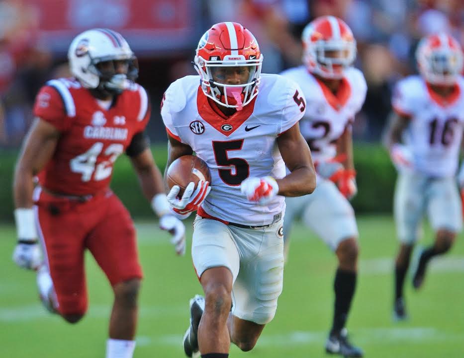 Terry Godwin 43 yard on-side kick return for TD against South Carolina - Dawgs 28 - Gamecocks 14 - (Photo by Rob Saye)