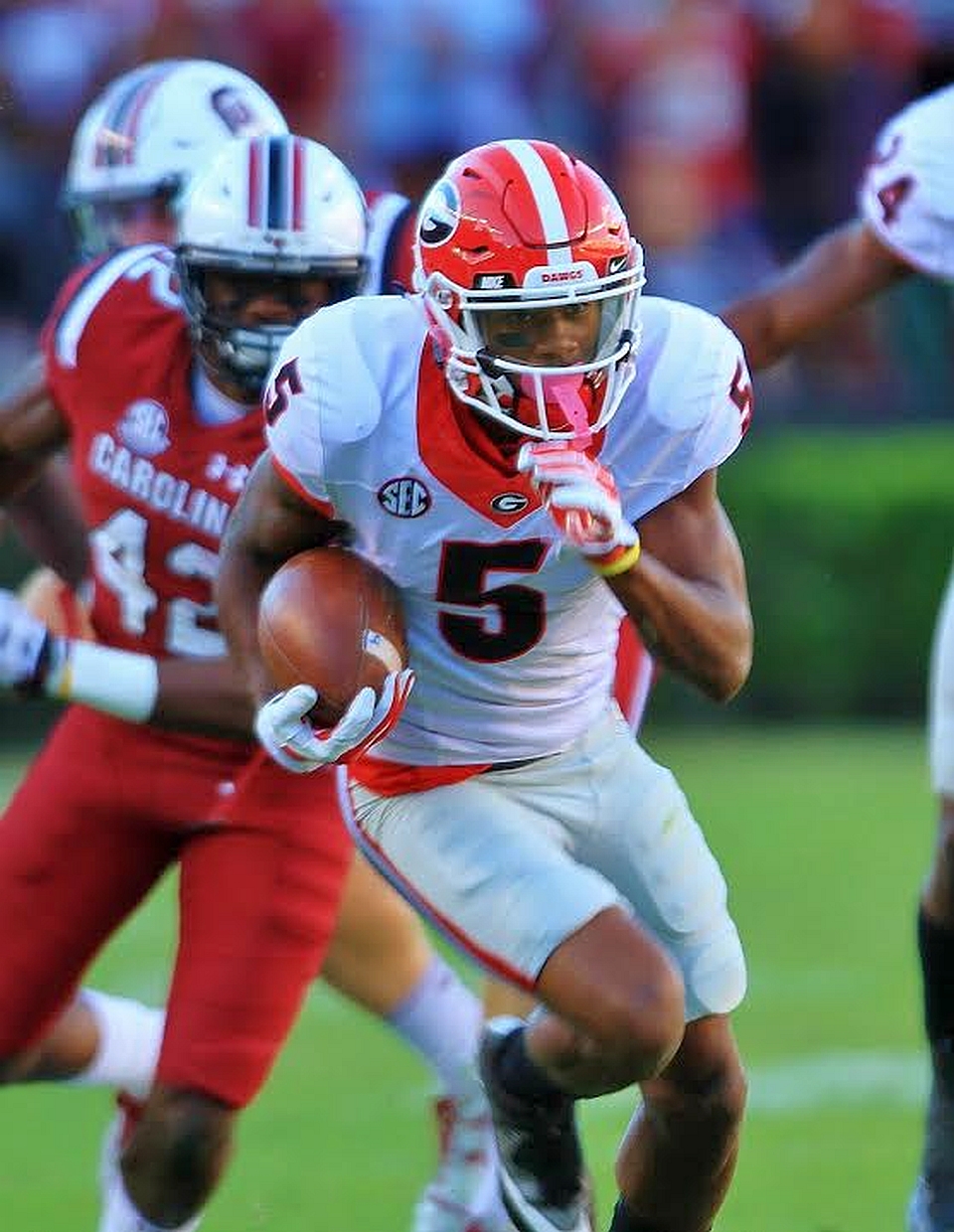 Terry Godwin has nothing but endzone in front of him after scooping up South Carolina on-side kick (Photo by Rob Saye)