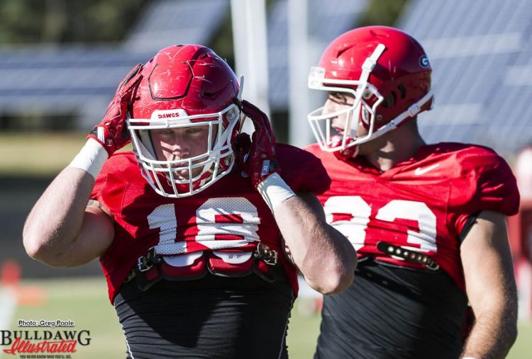 Tightends Isaac Nauta (18) and Jeb Blazevich (83)