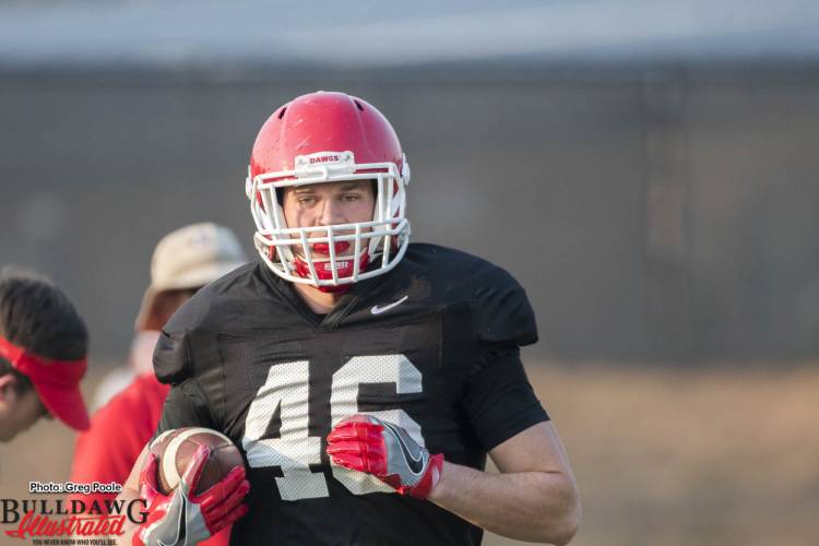 Backup Fullback and Snapper Glenn Welch sported a black non-contact jersey at practice on Wednesday