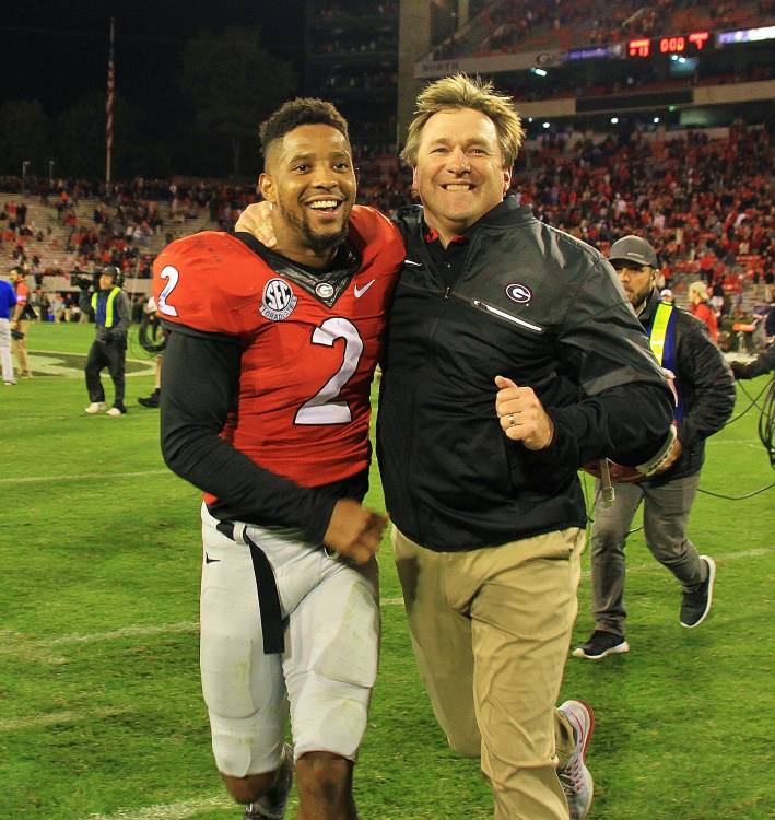 Maurice & Kirby celebrate - Dawgs 13 Aub 7 - 11-12-16 - Rob Saye Copyright