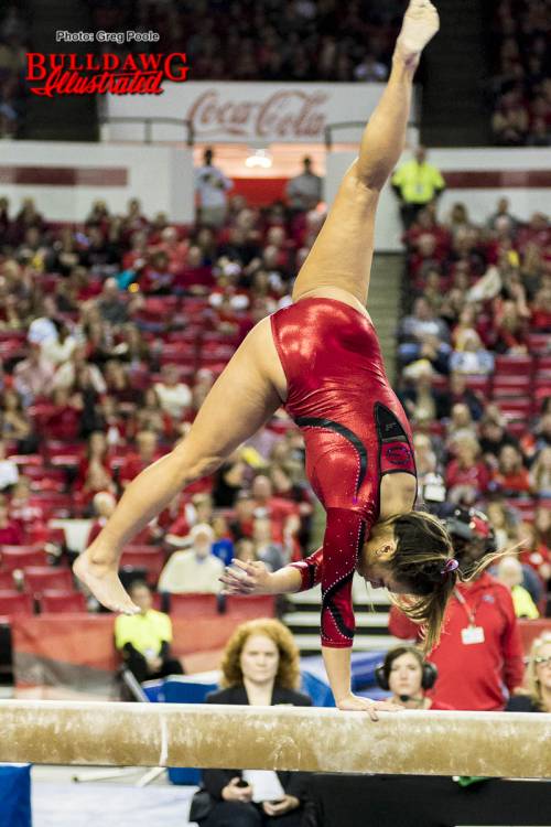 Sabrina Vega competes on balance beam during home meet versus Kentucky