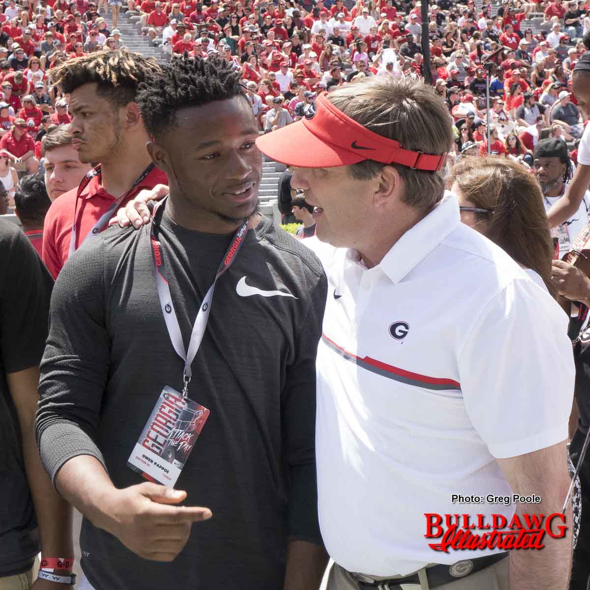 2019 Grayson HS linebacker Owen Pappoe (left) with Kirby Smart