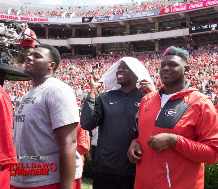 Georgia 2017 o-line signees Andrew Thomas (left), D'Antne Demery (middle) and Netori Johnson (right)