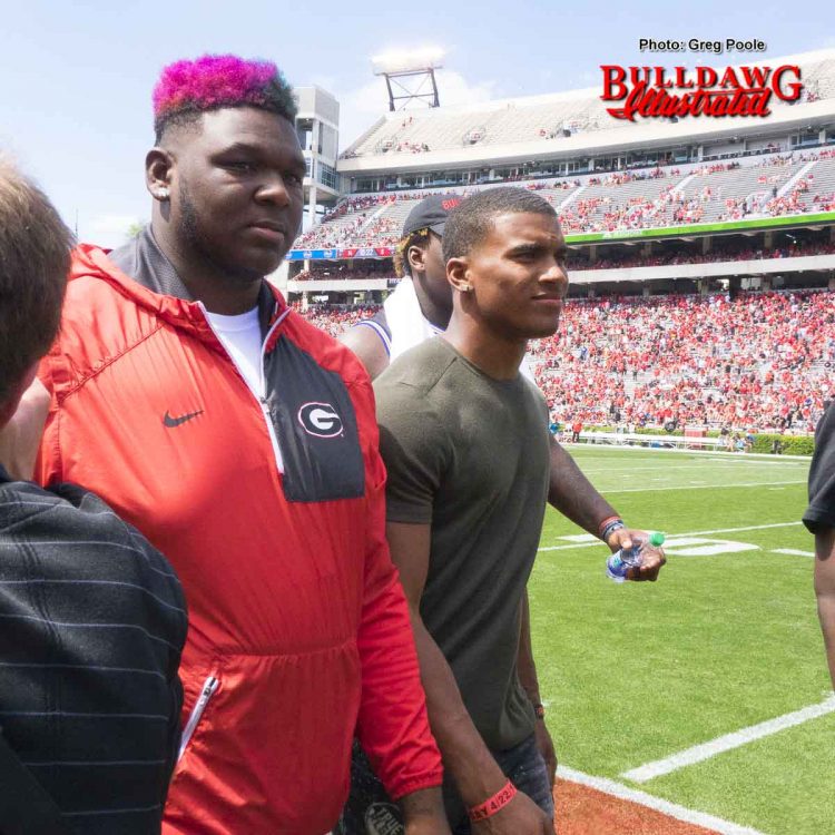 2017 o-line signee Netori Johnson (left) – G-Day 2017