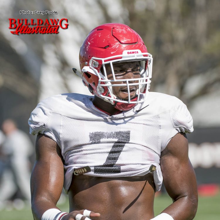 Lorenzo Carter (7) looking fit during spring practice.