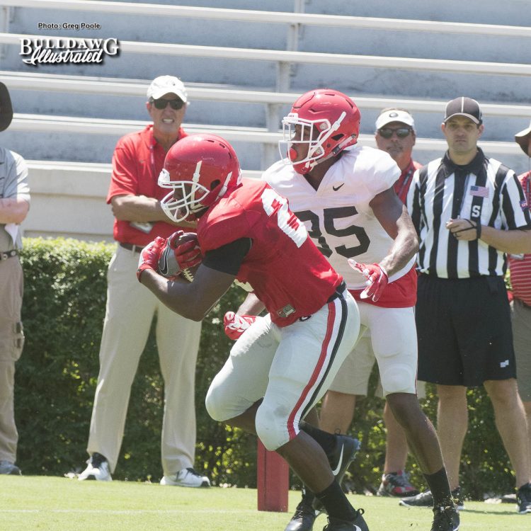 Nick-Chubb-running-hard-in-drills-during-UGAs-second-scrimmage-of-Fall-Camp