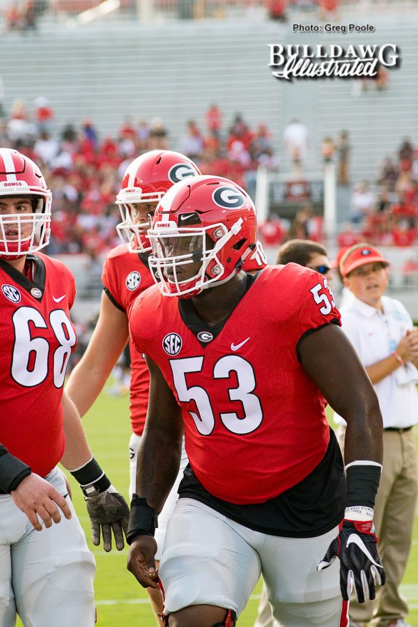 Georgia starting center, Lamont Gaillard (53) - Appalachian State vs. UGA - Saturday, Sept. 2, 2017
