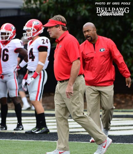 Kirby Smart get's his team ready to take on Vanderbilt during pre-game warmups  - UGA vs. Vanderbilt -  Saturday, October 7, 2017