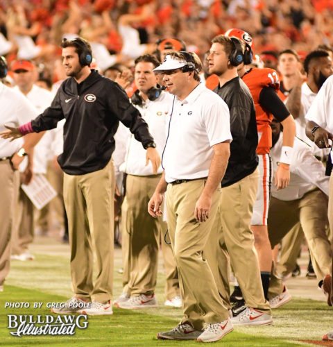 Georgia Head Coach Kirby Smart during the first half of UGA vs. Missouri.   - Saturday, Oct. 14, 2017 - 