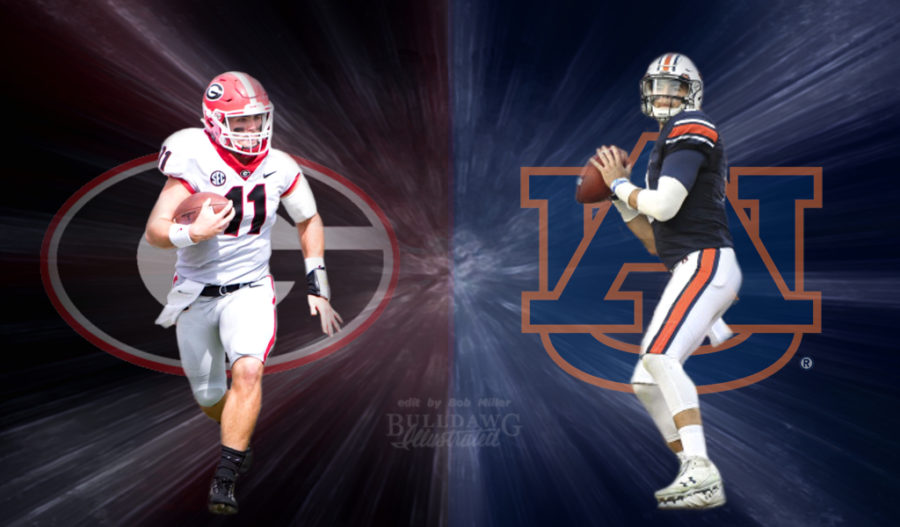 Georgia's Jake Fromm (11) and Auburn's Jarrett Stidham (8) (Edit by Bob Miller/Bulldawg Illustrated)