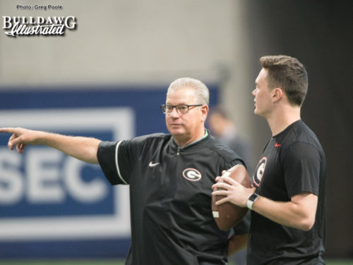 Georgia GA Kevin Butler with punter Cameron Nizialek during the Mercedes-Benz Stadium walk through on Fri., Dec. 1, 2017