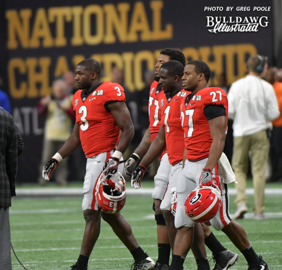 - Georgia's captains for the National Championship game - Roquan Smith (3), Isaiah Wynn (77), Sony Michele (1), Nick Chubb (27)