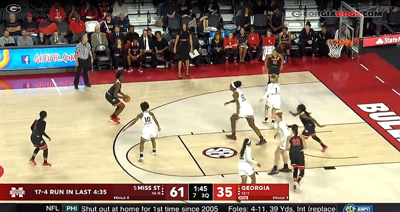 Georgia vs. Mississippi State women's college basketball game 2017-Dec-31 (Photo from Georgiadogs.com video)